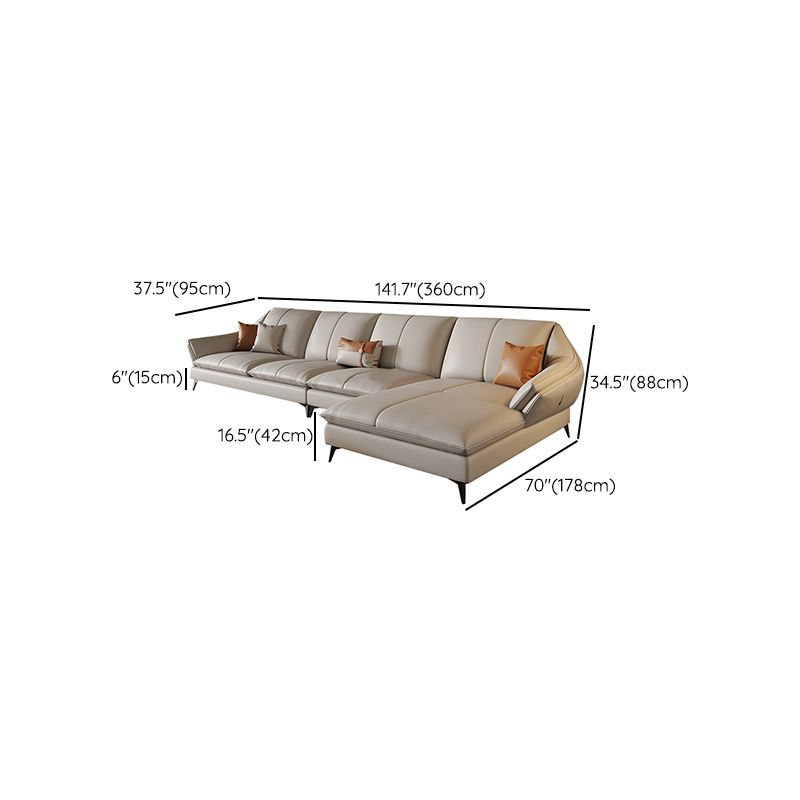 Contemporary Sectional Sofa Beige Leather Sectional with Pillows