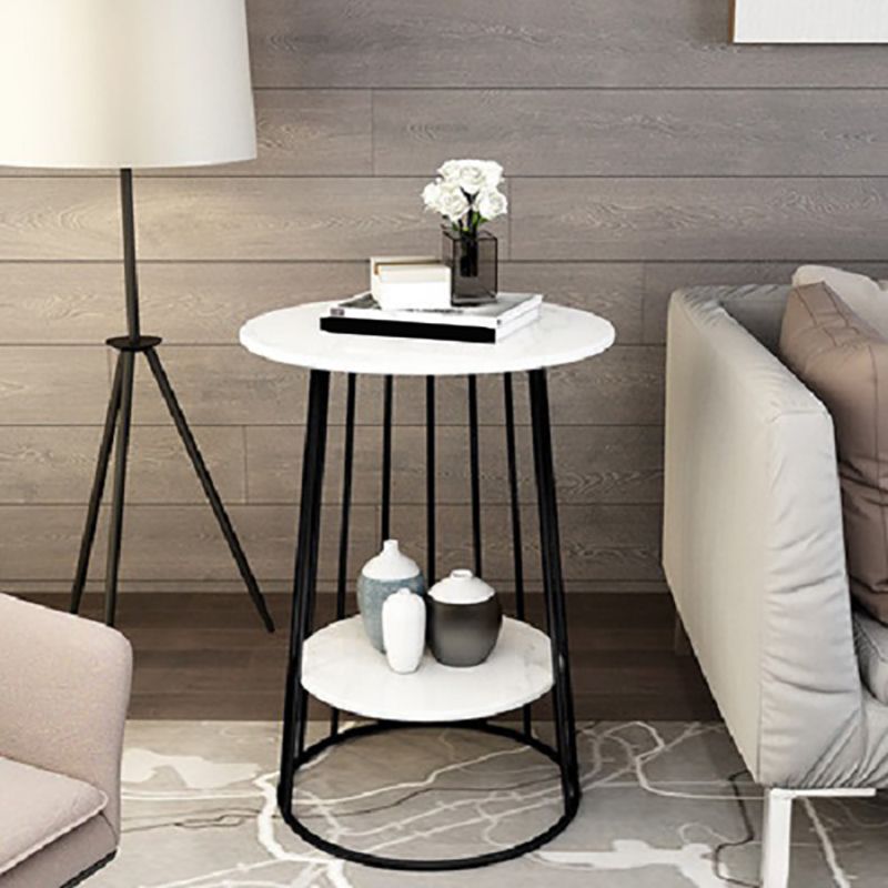 Contemporary Faux Marble Accent Table Nightstand 24.4" Tall Bed Nightstand with 2 Shelves