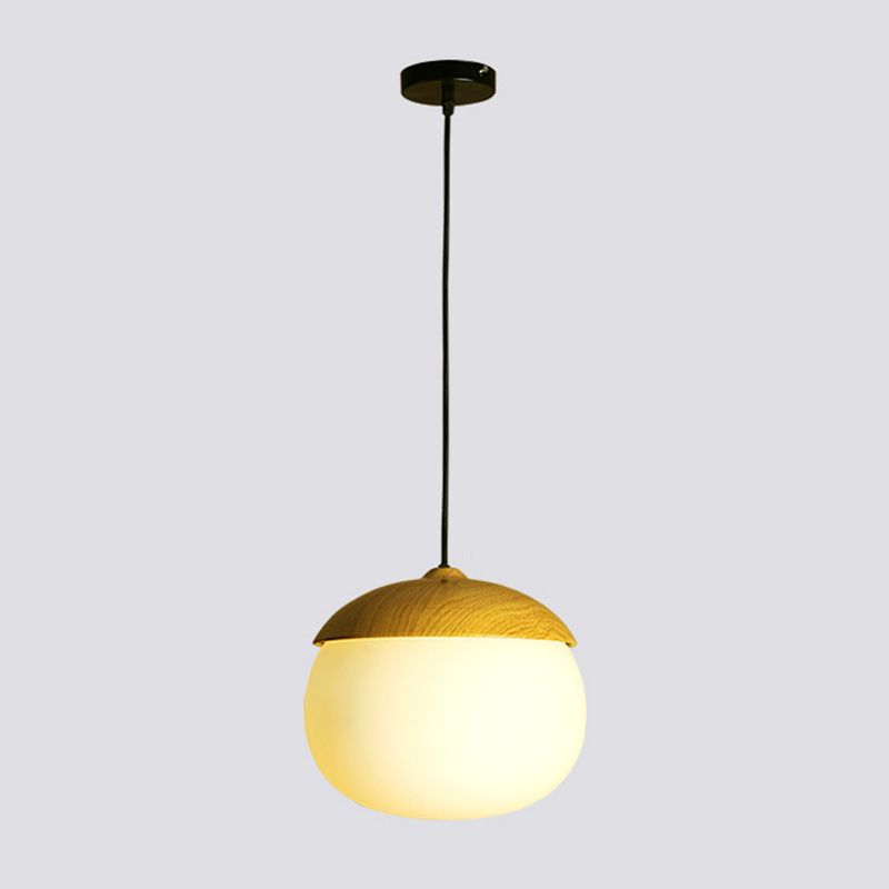 Beige Nut Pendant Light Simple Style 1 Testa a testa in legno Lampada per il ristorante