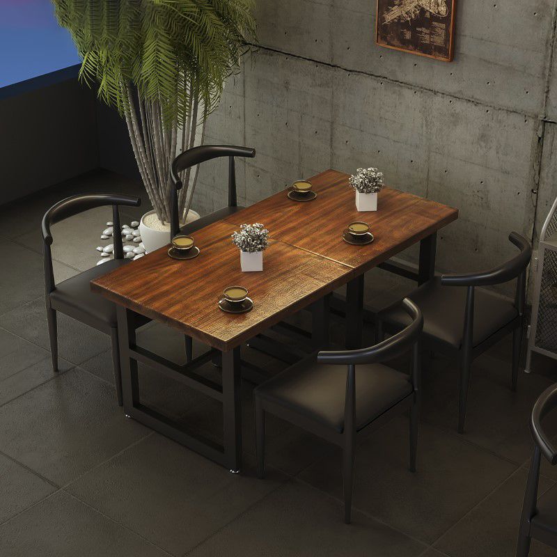 Mesa de comedor de madera sólida industrial mesa de comedor de base de caballete para el hogar