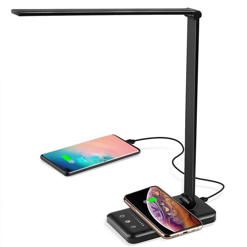 Lámpara de mesa USB con control táctil, luz de mesa LED plegable de metal estilo tarea para dormitorio