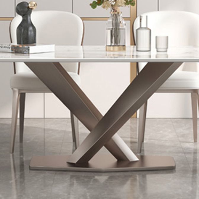 Rectangle Dining Table Stone Top Table with Stainless Steel Pedestal Base