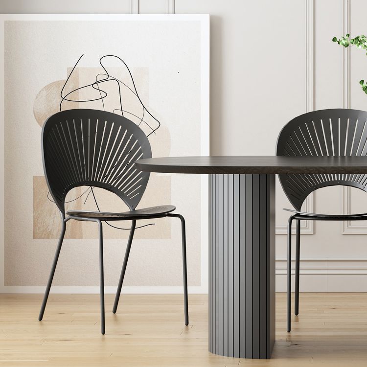Zwarte toon eettafel eenvoud stijl dubbele voetstuktafel voor eetkamer