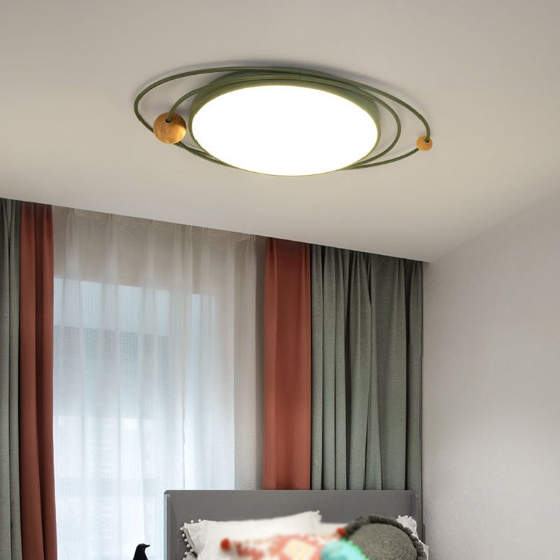 LED Nordic Ceiling Flush Wood & Acrylic Round Ceiling Flush Mount for Bedroom