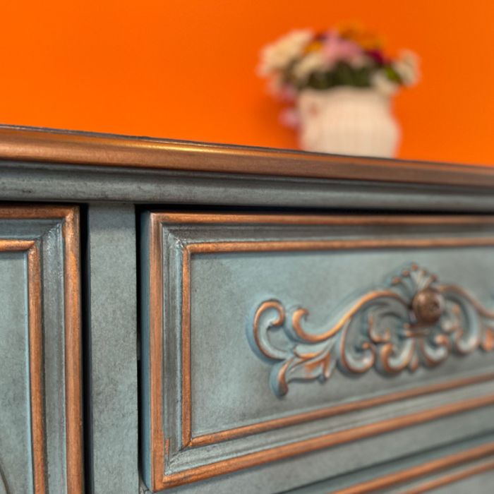 Mid-Century Modern 2-Door Accent Cabinet 33" Tall Distressed Wood Chest with Drawers