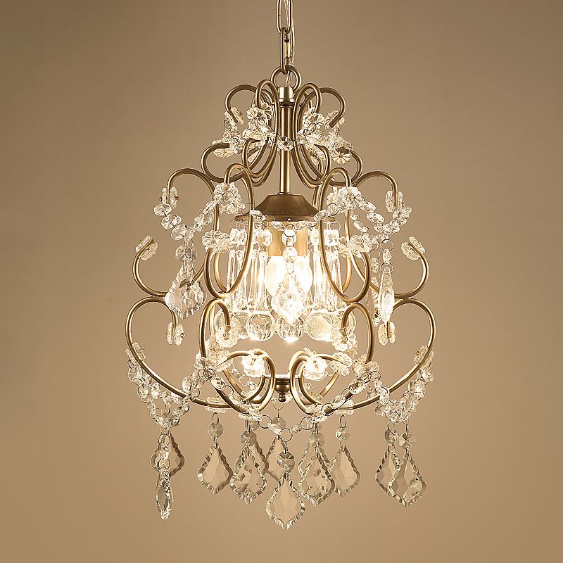 Modern Style Scrolling Hanging Lighting 1 Head Crystal Swag Suspension Lamp in Gold