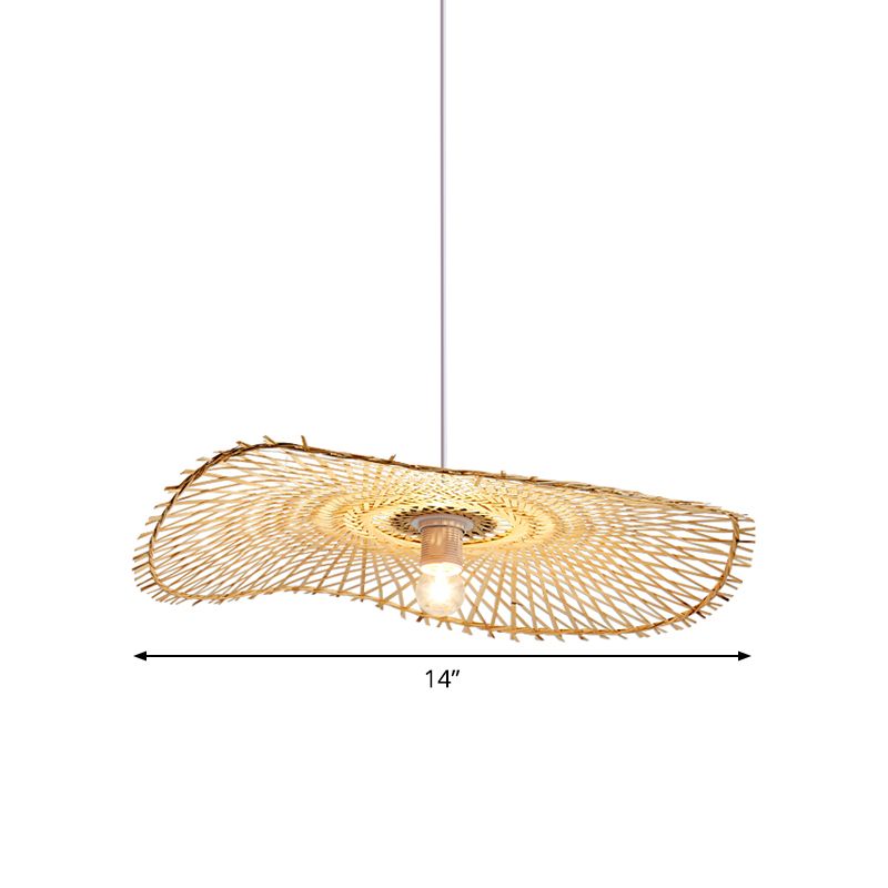 Flat Pendant Lighting Japanese Bamboo 14"/18"/21.5" Wide 1 Bulb Khaki Ceiling Suspension Lamp