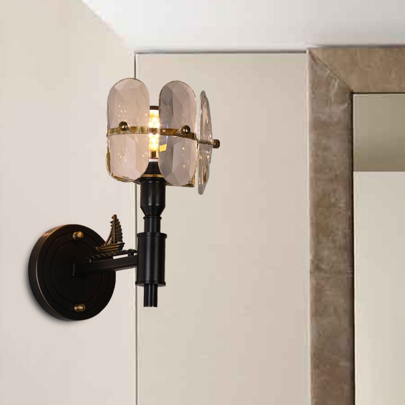 Drum Bedroom Pared apliques de cristal transparente tradicional 1/2 cabezas de iluminación de pared de led negro
