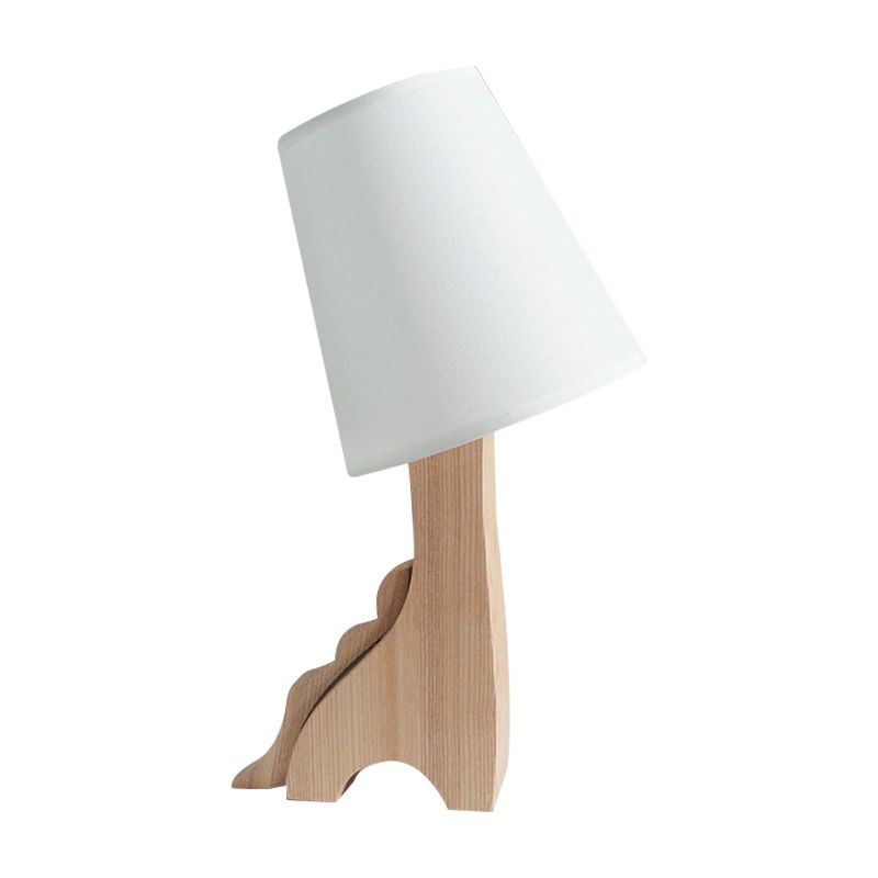 Tissu Barrel Nightand Aight Cartoon 1 ampoule lampe de table de nuit blanche avec dinosaure / chat Base de bois