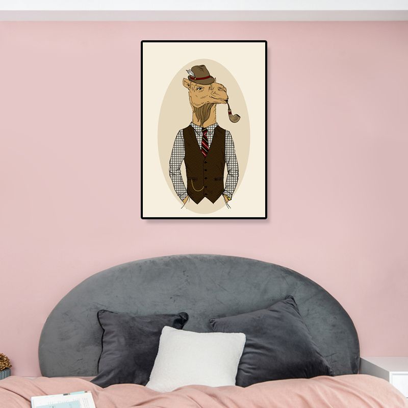 Gentleman Mr Deer Wall Art Kids Cool Animal Canvas Print in Pastel Color for Bedroom