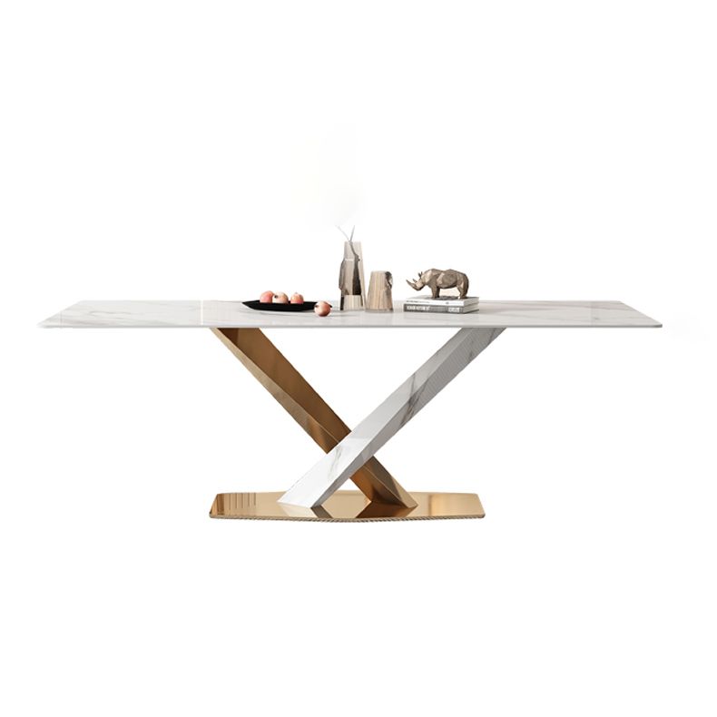 Glam White Sintered Stone Dining Table Rectangle Shape Standard Dining Table for Kitchen
