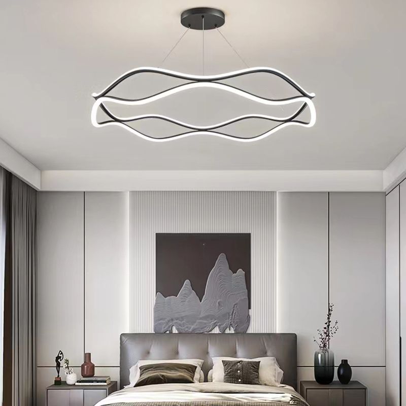 Linear Shape Metal Pendant Light Fixtures Modern Style 2-Light Hanging Light Fixtures