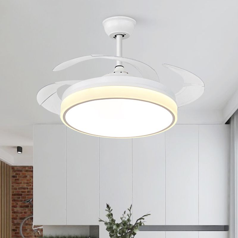 Cirkel eetkamer ventilatorlamp Moderne metalen LED 42 "W Wit semi -spoelmontage Lamp met 4 heldere messen, afstandsbediening/frequentieconversie en afstandsbediening