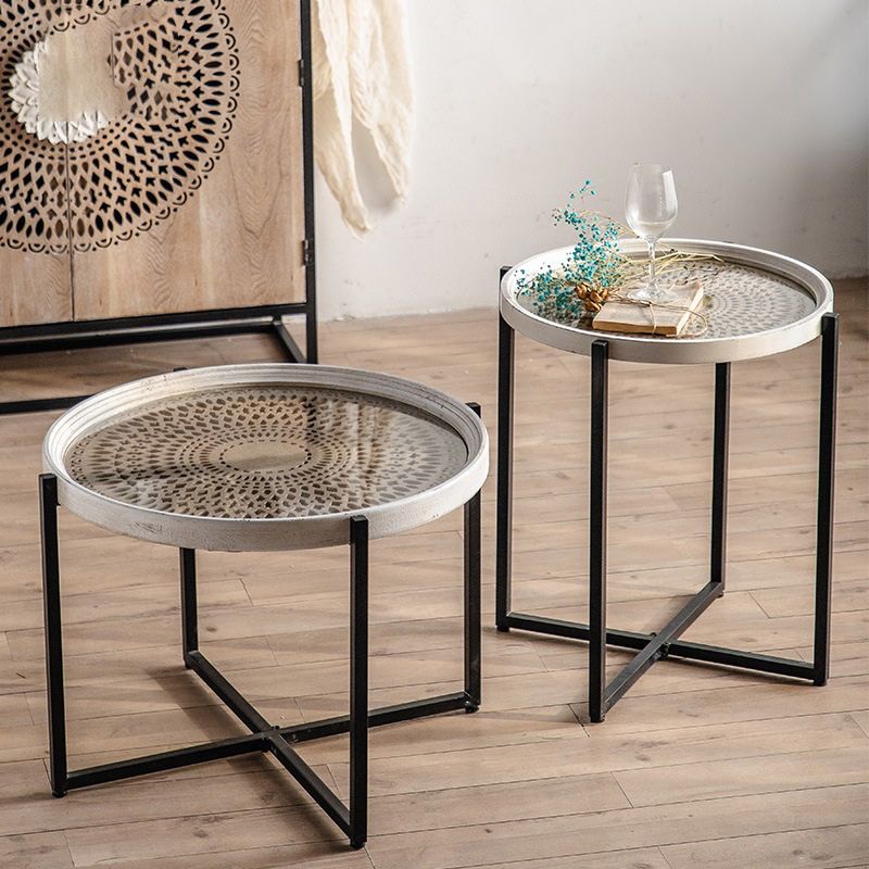 Contemporary Cross Legs Coffee Table 27.5" Long Round Cocktail Table