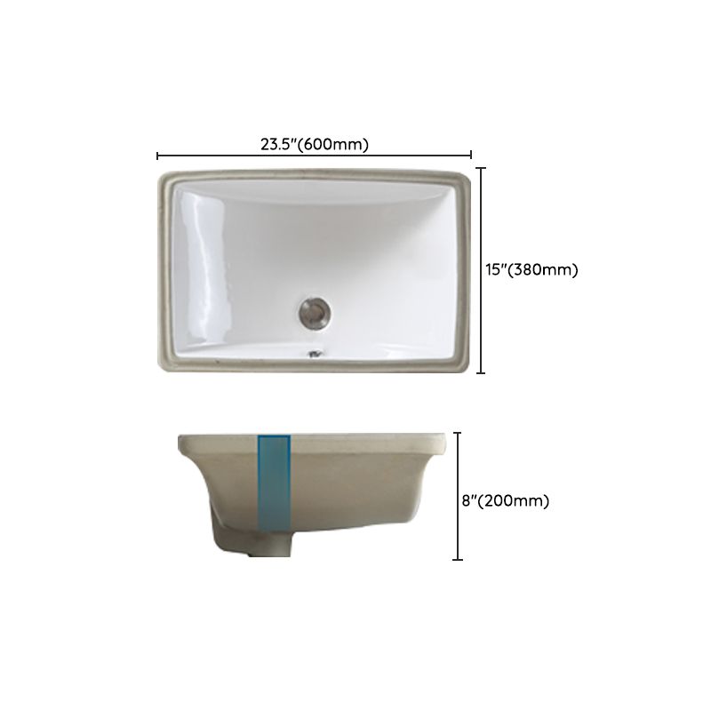 Traditional Undermount Bathroom Sink Porcelain with Pop-Up Drain Basin