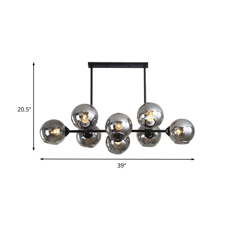 Black Global Island Lighting Modern 8/12 Heads Smokey-Glass Hanging Lamp Kit for Living Room