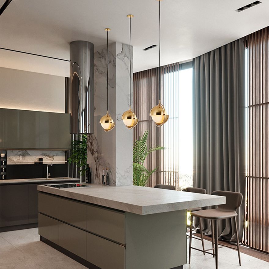 Modern Creative Globe Pendant Light Metal Single Hanging Lamp with Glass Shade