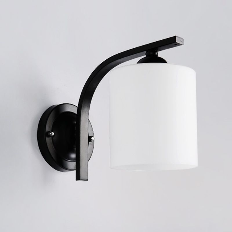 Cylinder White Glass Wall Mount Lamp 1-Light Vintage Wall Lighting Fixture for Bedroom