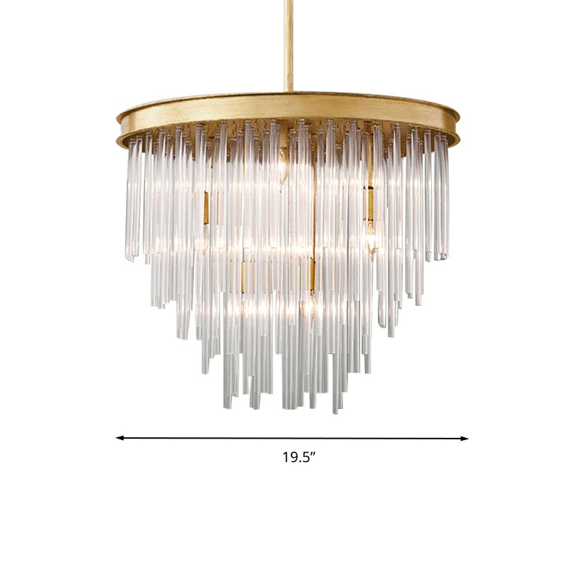 6/8-bulb Restaurant Kroonluchter Licht Modernism Gold Pendant Lighting Partramure met gelaagde heldere K9 Crystal Shade, 19,5 "/23.5" W