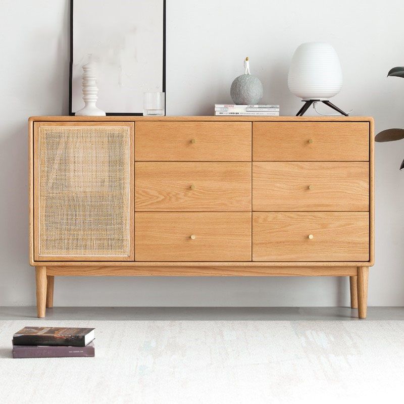 Contemporary Paned Cabinet Brown Pine and Cherry Accent Cabinet with Doors