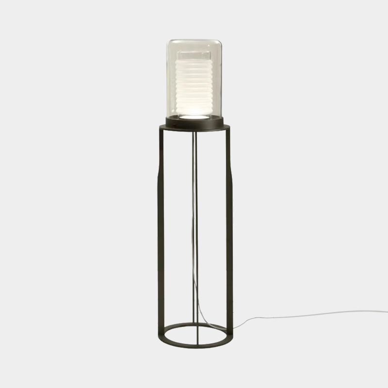Lámpara de pie dual de cilindro de doble cilindro de piso LED simple con sombra de vidrio para sala de estar