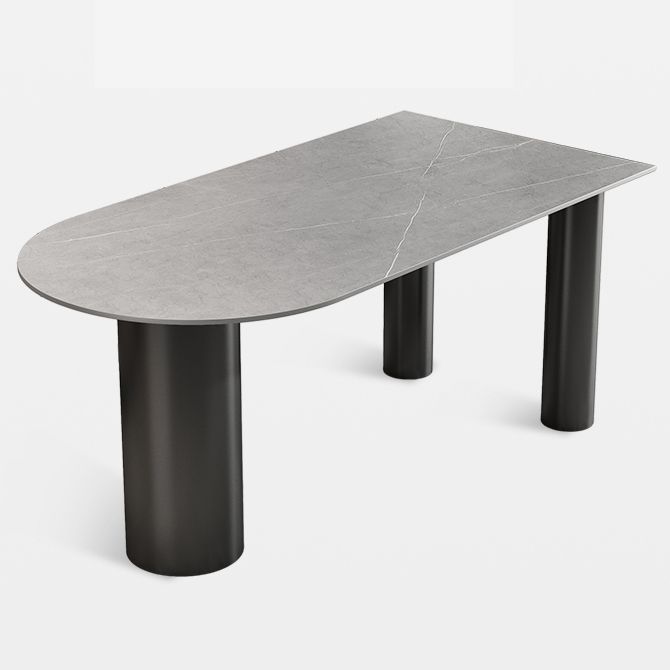 Modern 3 Legs Dining Table Stone Top and Metal Base in Black Dining Table