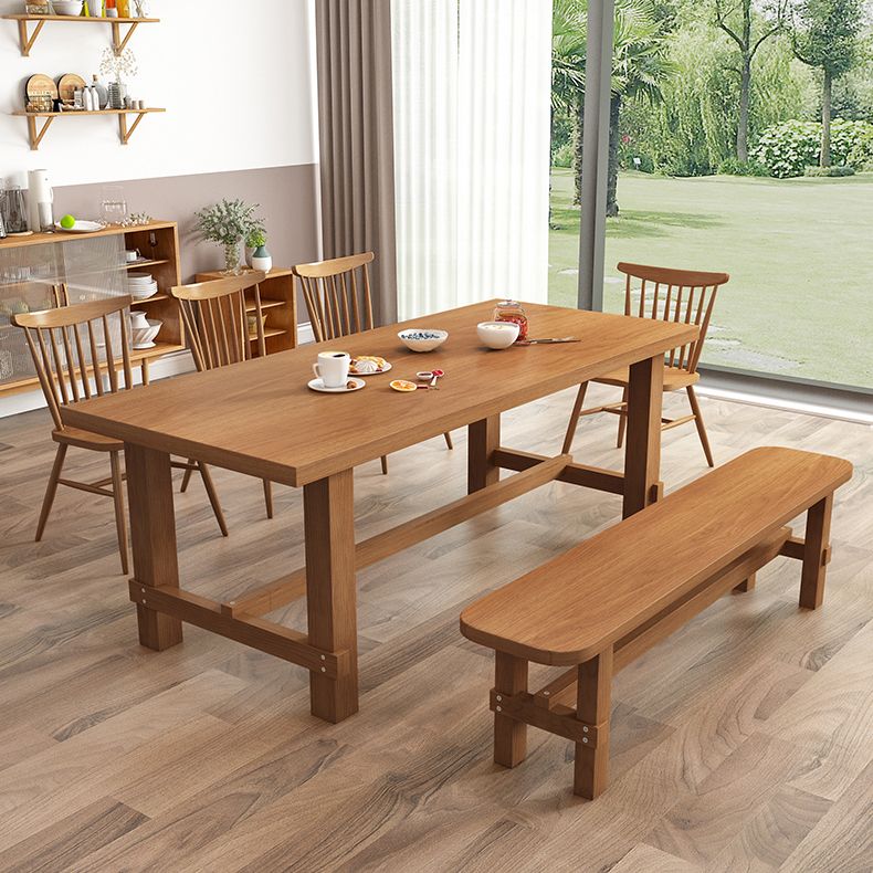 Modern Ash Wood Table for Restaurant Rectangle Dining Table with Trestle Base
