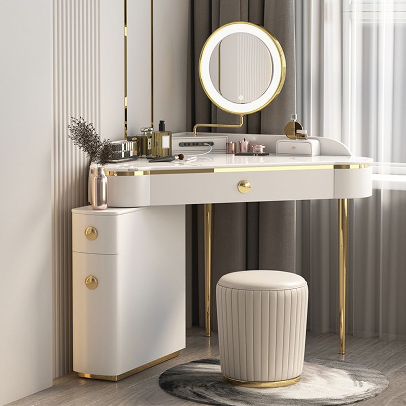 Glam Style Rock Slab Vanity with 3 Drawers White/pink Metal Base
