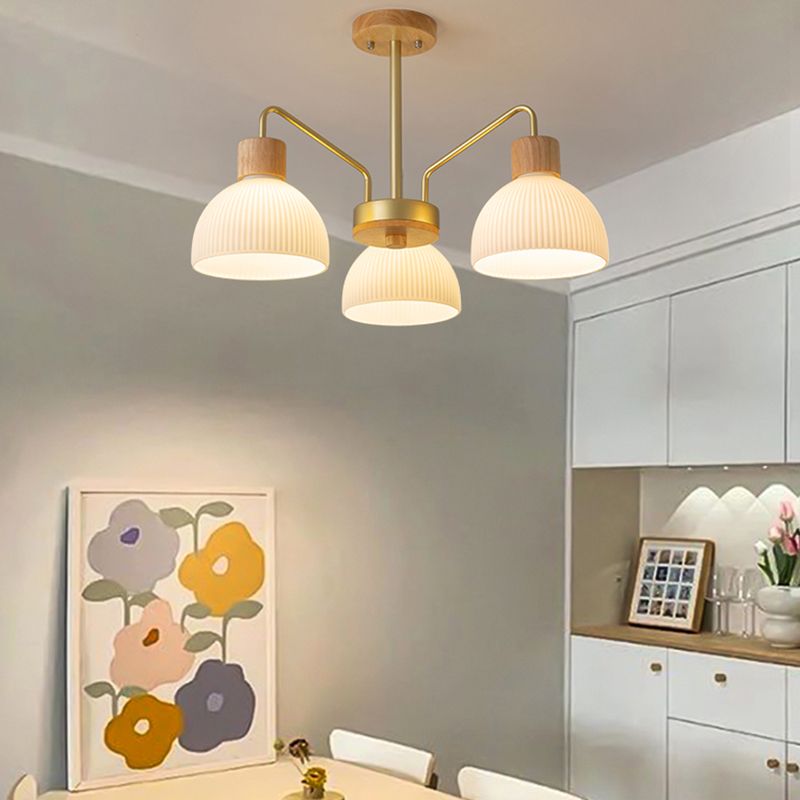 Modern Wood Flush Mount Dome Shape Ceiling Light with Glass Shade for Living Room