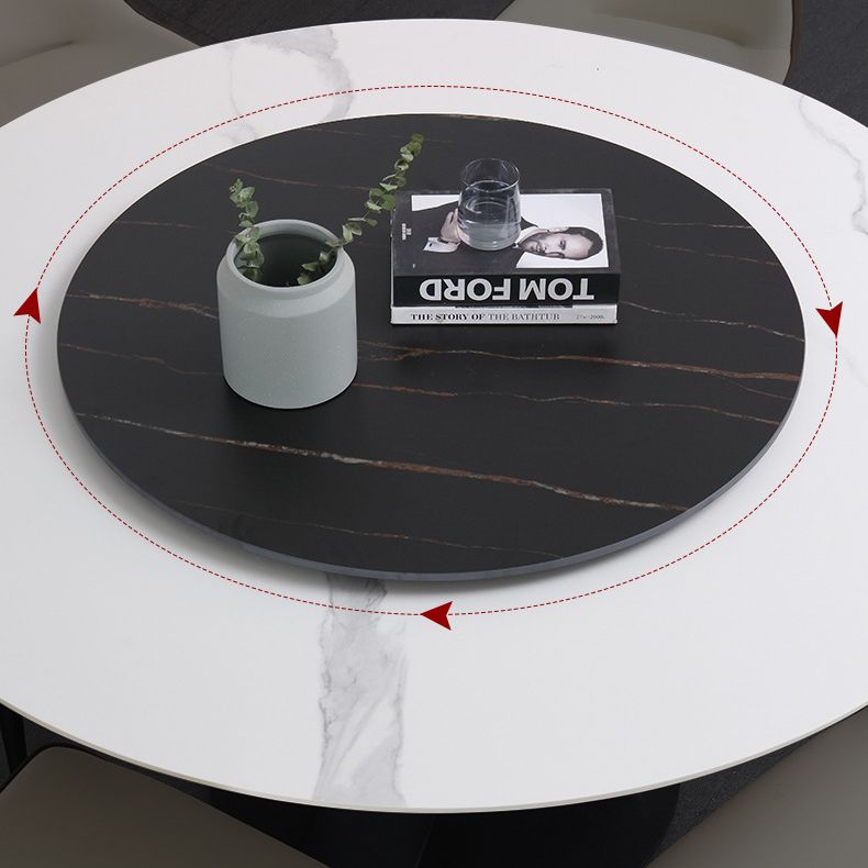 Modern Sintered Stone Dining Room Set with Round Top and Black Base Dining Furniture for Home Use