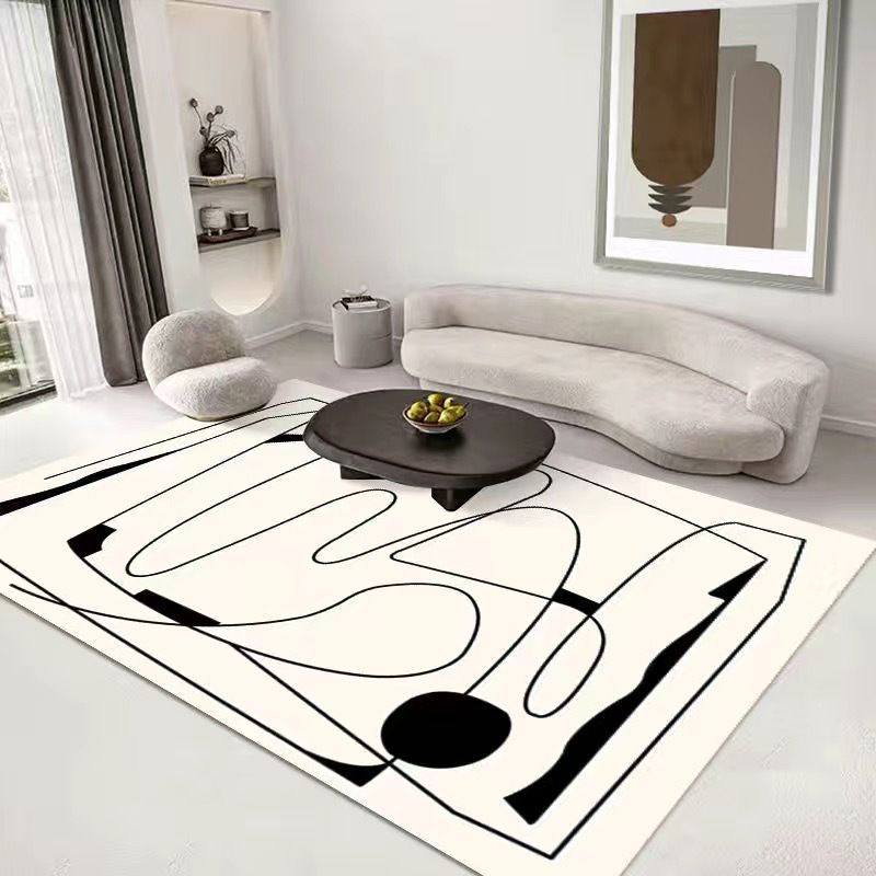 Beige Color Block Rug Polyester Casual Indoor Rug Stain Resistant Rug for Living Room