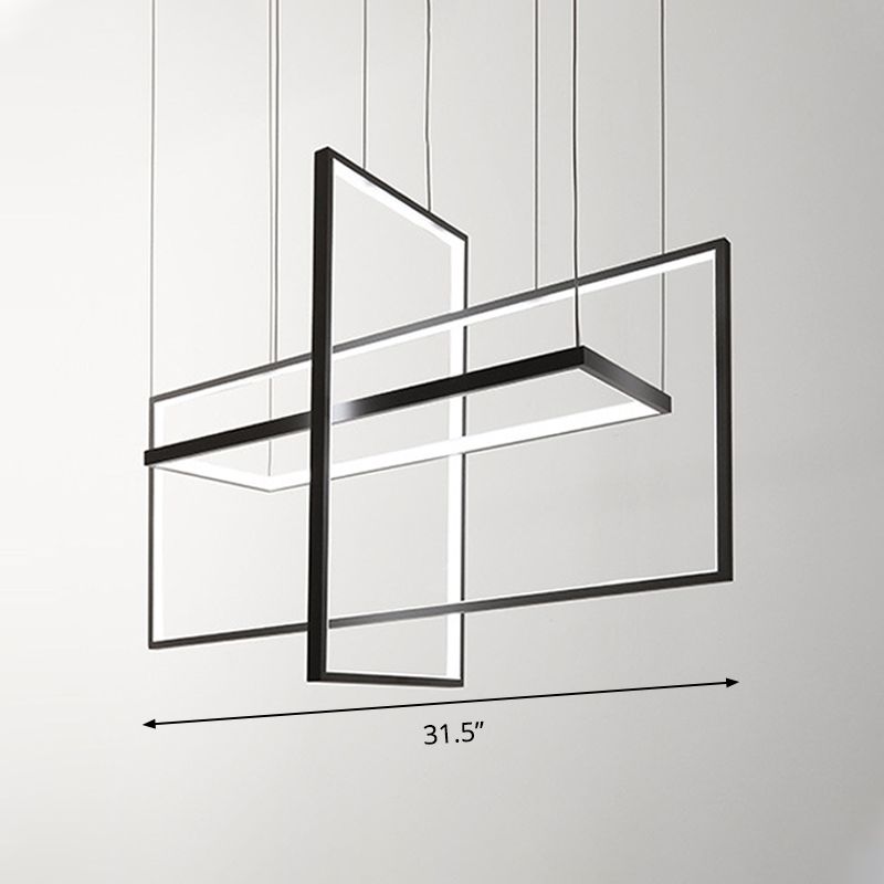 Rettangolo metallo a sospensione del soffitto semplice stile nero Luce isola a led in luce calda/bianca/naturale, larghe 23,5 "/31,5"/38 "