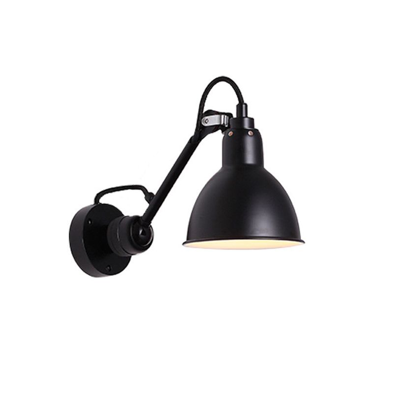 Bowl Shade Swing Arm Wall Lighting Modern Style Metal 1 Light Sconce Lamp in Black