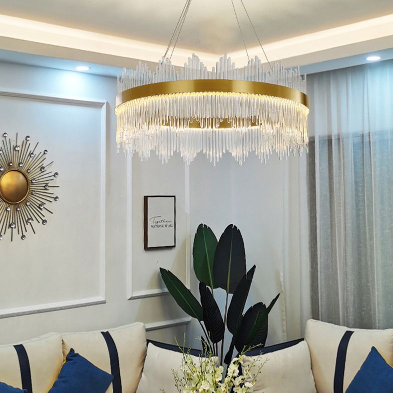 Modern Simplicity Drum Pendant Chandelier Clear Crystal Glass Hanging Light Fixture for Living Room