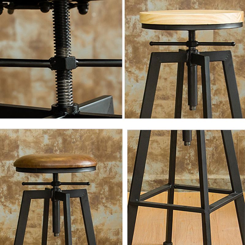 Industrial Armless Elevatable Counter Stool Iron Cafe Bar Stool with Metal Legs