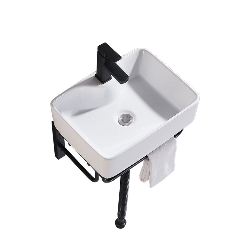 Modern Wall Mount Bathroom Sink Porcelain with Pop-Up Drain and Faucet Vessel Sink