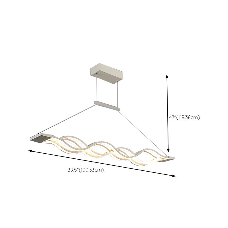 Linear Island Lighting Contemporary Metal Chandelier Light in White