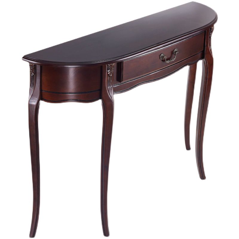 Mid-Century Modern Half Moon Console Table in White/Dark Brown
