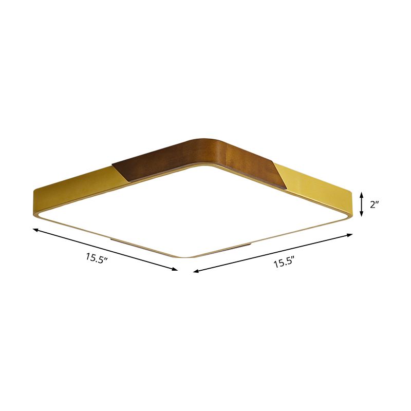 Gold Metal and Wood Flush Ceiling Mount Lamp with Square/Rectangular Acrylic Diffuser Modern LED Ceiling Flush Mount for Bedroom in Warm/White/Neutral, 16"/19.5"/25.5" W