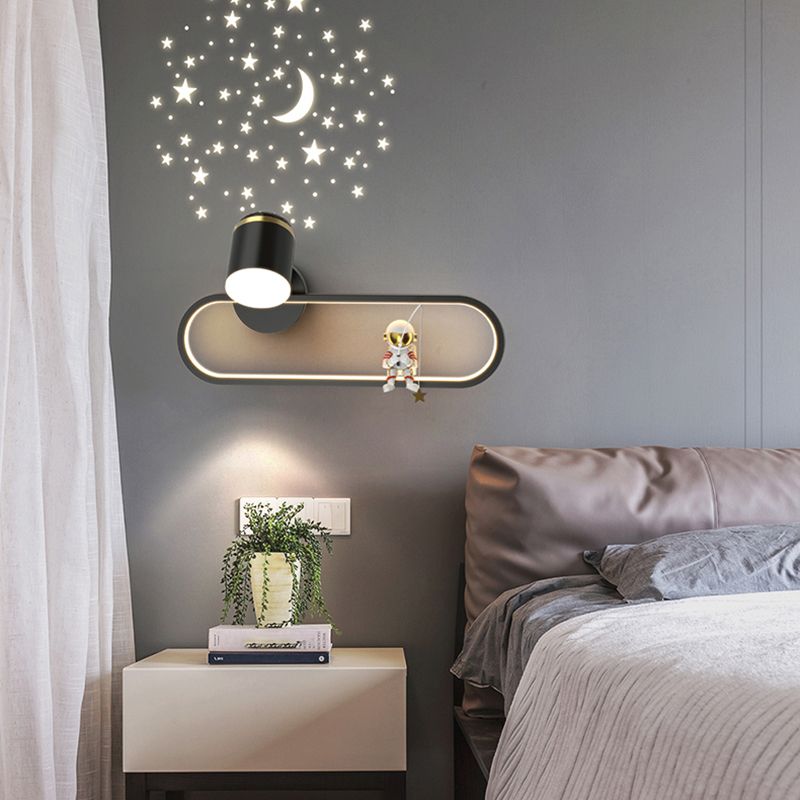 Metal Oval Shape Wall Light Astronaut 2 Lights LED Wall Sconce for Kid's Room