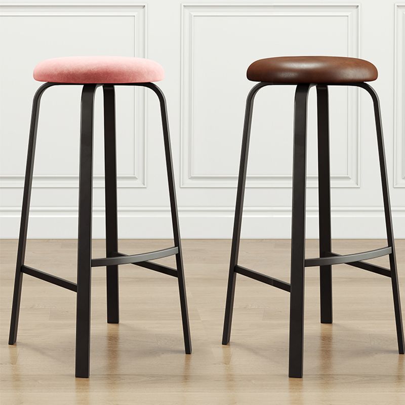 Modern Style Bar-stool Round Seat Barstool with Footrest and Metal Base