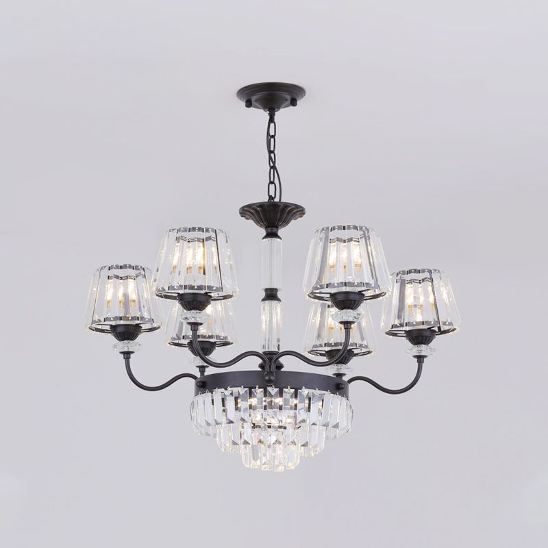 K9 Crystal Tapered Ceiling Light Simple 9 Heads Dining Room Chandelier Lighting Fixture in Black