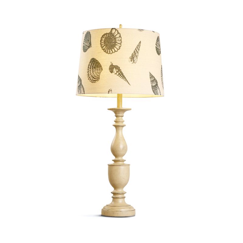 1 Bulb Night Lighting Traditional Bedroom Resin Nightstand Lamp with Conical Fabric Shade in Beige