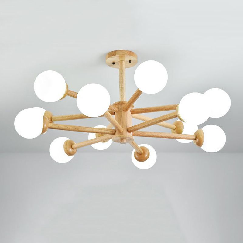 Multi Light Spherical Branch Hanging Lights Modern Style Wood Hanging Lighting