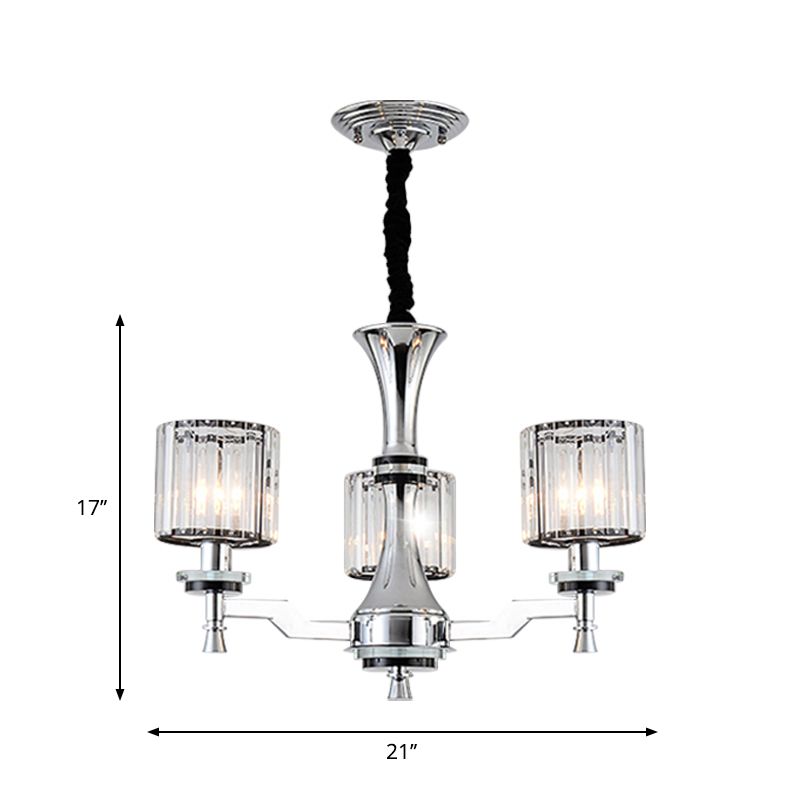 Cilinder kristalprisma's suspensielamp modern 3 bollen chrome kroonluchter verlichtingsarmatuur