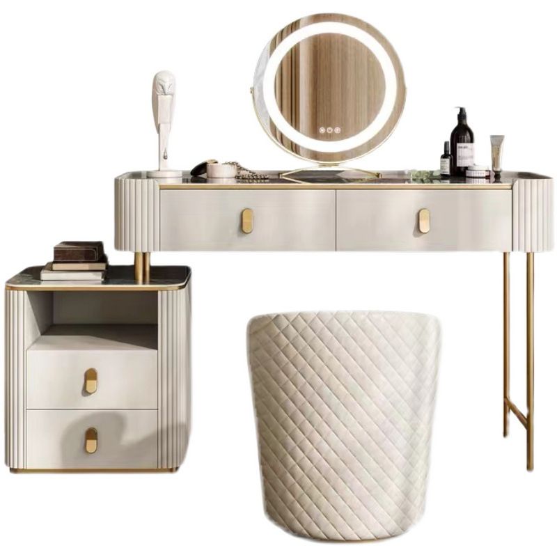 4 Storage Drawers Dresser Stone Top Vanity Set with Padded Stool