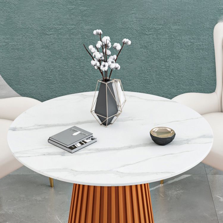 Luxury Sintered Stone Top Dining Table Restaurant Round Table with Metal Pedestal Base