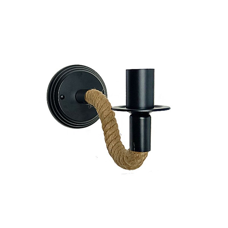 Modern Rope Wall Sconce Linear Shape Metal Wall Light for Bedroom in Black