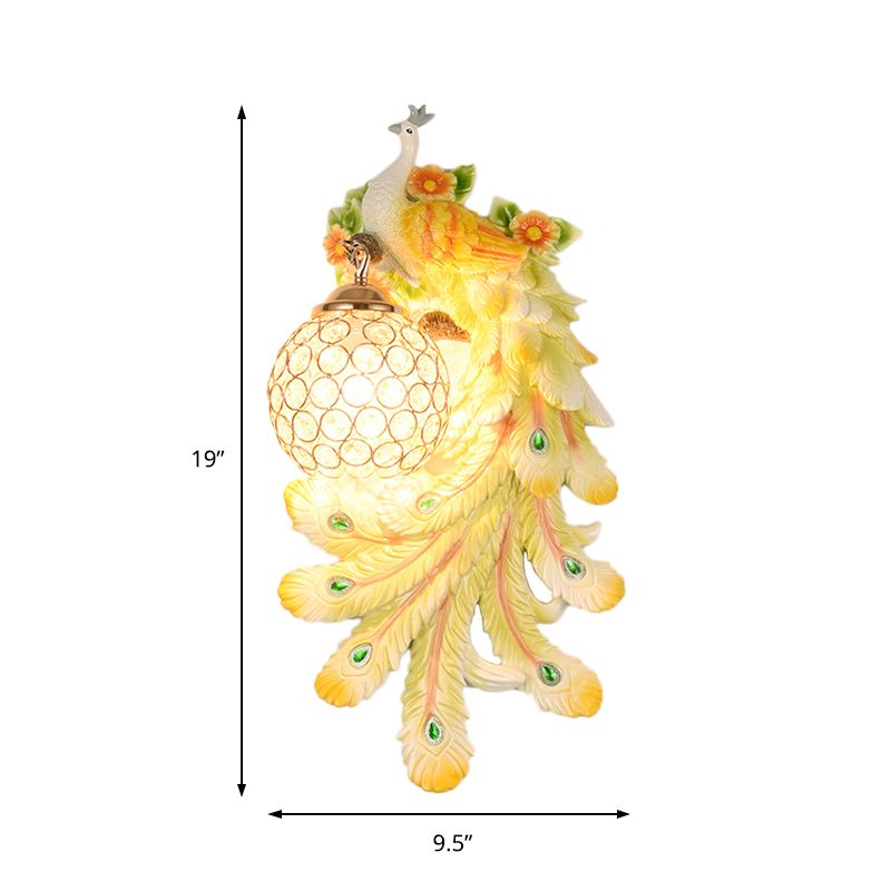 Lámpara de cristal y resina de luz de luz de pared abovedada con placa de pavo real izquierda/derecha en oro/verde, 1/2 paquetes
