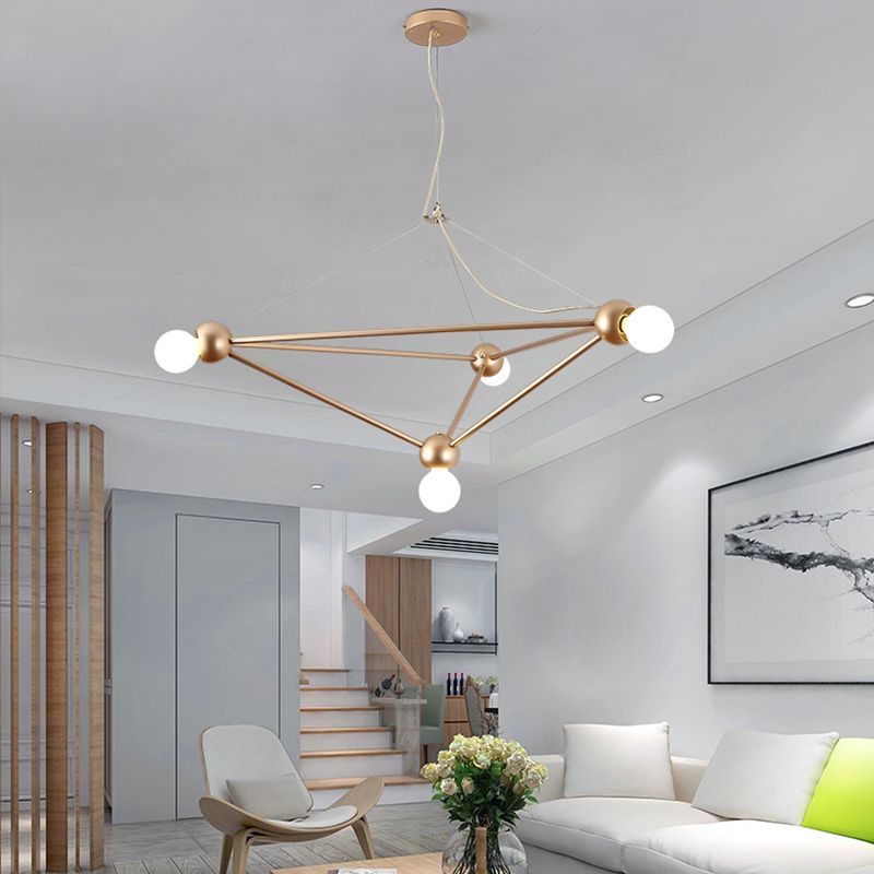 Gold 4 Lights Pendant Chandelier Classic Metal Geometric Hanging Light for Bedroom